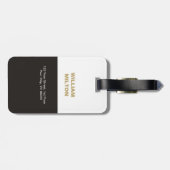 Étiquette À Bagage Simple Elegant Noir et Blanc Faux Or Monogramme (Dos horizontal)