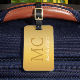 Étiquette À Bagage Simple Élégant Or brossé Métal Monogramme