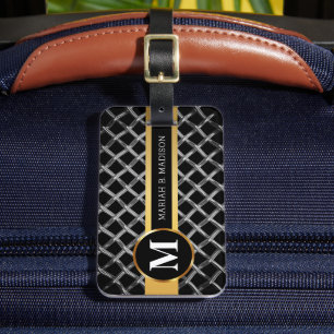 Étiquette À Bagage Simple Élégant Or brossé Métal Monogramme