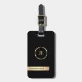 Étiquette À Bagage Simple Elegant Or Metal Nom monogrammé (Devant Vertical)