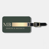 Étiquette À Bagage Simple Elegant Or Metal Nom monogrammé (Devant horizontal)