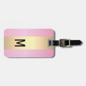 Étiquette À Bagage Simple Elegant Pink Metal Nom monogrammé (Devant horizontal)