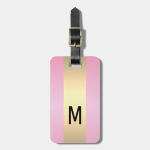 Étiquette À Bagage Simple Elegant Pink Metal Nom monogrammé