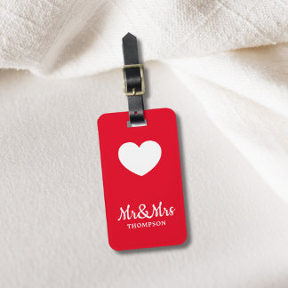 Étiquette À Bagage Simple Elegant Red White Heart Mr&Mrs.