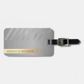 Étiquette À Bagage Simple Elegant Silver Metal Nom monogrammé (Devant horizontal)