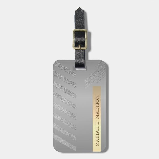 Étiquette À Bagage Simple Elegant Silver Metal Nom monogrammé (Devant Vertical)