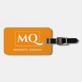 Étiquette À Bagage Simple Elegant Tangerine Orange et Monogramme blan (Devant horizontal)