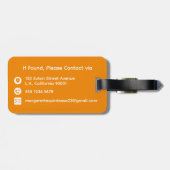 Étiquette À Bagage Simple Elegant Tangerine Orange et Monogramme blan (Dos horizontal)