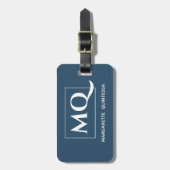 Étiquette À Bagage Simple élégante Monogramme bleu foncé Typographie  (Devant Vertical)