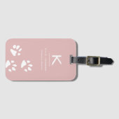 Étiquette À Bagage Simple élégante patte de chien mignonne rose Monog (Devant Horizontal)