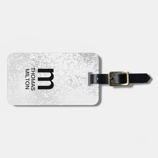 Étiquette À Bagage Simple Faux Argent Noir Gras Monogramme (Devant horizontal)