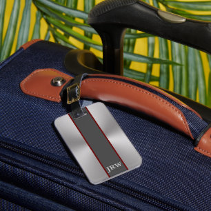 Étiquette À Bagage Simple Grey and Silver Look Coordonnées Monogramme