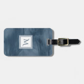 Étiquette À Bagage Simple Marine Bleu Marbre subtil Monogramme modern (Devant horizontal)