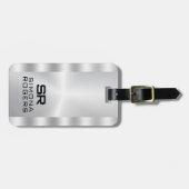 Étiquette À Bagage Simple, Metallic Silver Personalized Gry Text (Devant horizontal)