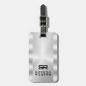 Étiquette À Bagage Simple, Metallic Silver Personalized Gry Text (Devant Vertical)