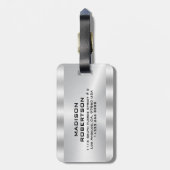 Étiquette À Bagage Simple, Metallic Silver Personalized Gry Text (Dos Vertical)