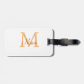 Étiquette À Bagage simple minimal ajouter nom monogramme orange marro (Dos horizontal)
