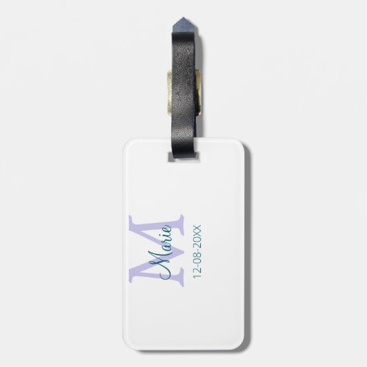 Étiquette À Bagage simple minimum ajouter nom monogramme violet vert (Dos Vertical)