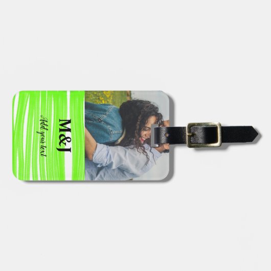 Étiquette À Bagage simple minimum ajouter votre nom photo monogramme  (Devant horizontal)