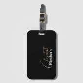 Étiquette À Bagage Simple moderne élégant prénom noir et blanc (Devant Vertical)