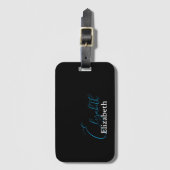 Étiquette À Bagage Simple moderne élégant prénom noir et blanc (Devant Vertical)
