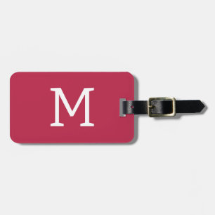 Étiquette À Bagage Simple moderne Monogramme initial Magenta Blanc