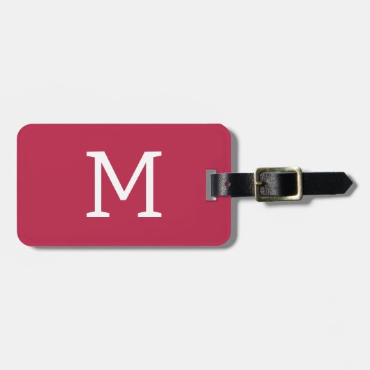 Étiquette À Bagage Simple moderne Monogramme initial Magenta Blanc (Devant horizontal)