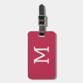 Étiquette À Bagage Simple moderne Monogramme initial Magenta Blanc (Devant Vertical)