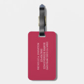 Étiquette À Bagage Simple moderne Monogramme initial Magenta Blanc (Dos Vertical)