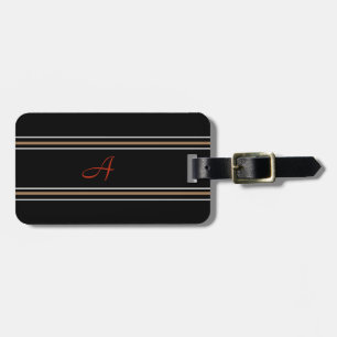 Étiquette À Bagage Simple Moderne Monogramme Initiale Noir Rouge Or