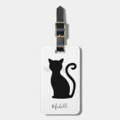 Étiquette À Bagage Simple moderne Noir et Blanc Cute Chat Noir (Devant Vertical)