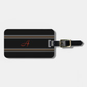 Étiquette À Bagage Simple moderne Noir Rouge Or Monogramme Initiale (Devant horizontal)