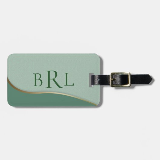 Étiquette À Bagage Simple Monogram Gold Line Vert Clouds Motif (Devant horizontal)