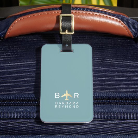 Étiquette À Bagage Simple Monogramme Avion Voyage Bleu (Insitu Rectoal 2)
