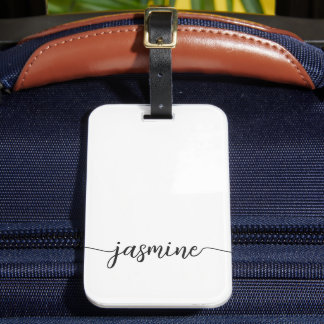 Étiquette À Bagage Simple Monogramme de Nom Féminin Script Blanc