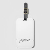 Étiquette À Bagage Simple Monogramme de Nom Féminin Script Blanc (Devant Vertical)