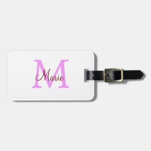 Étiquette À Bagage simple nom minimal ajouter monogramme rose rouge 