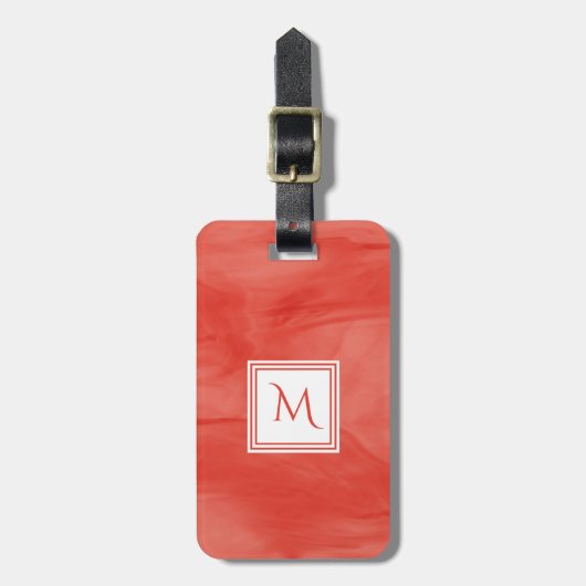 Étiquette À Bagage Simple rouge orange subtil marbre moderne Monogram (Devant Vertical)