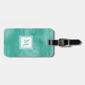 Étiquette À Bagage Simple Turquoise Vert Marbre subtil Monogramme mod (Devant horizontal)