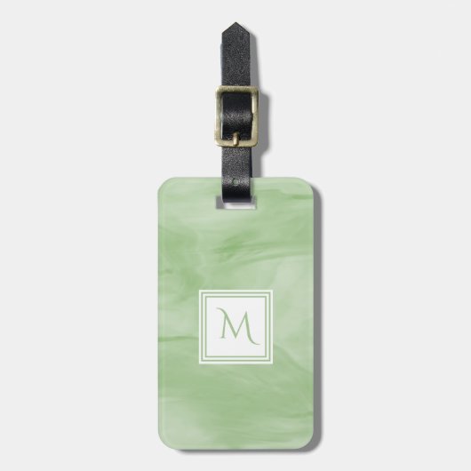 Étiquette À Bagage Simple vert clair Marbre subtil Monogramme moderne (Devant Vertical)