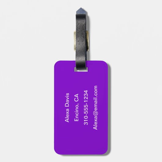 Étiquette À Bagage Simplement Violet Couleur Solide Personnalisez-Le (Dos Vertical)