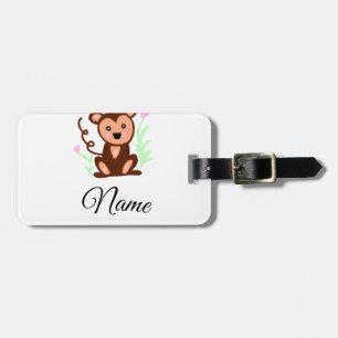 Étiquette À Bagage singe animal aquarelle marron ajouter nom texte