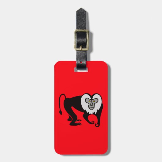 Étiquette À Bagage Singe - Lion-taille MACAQUE - Faune - Rouge (Devant Vertical)