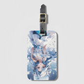 Étiquette À Bagage Sirène avec cheveux bleus dans une robe bleue (Devant Vertical)