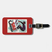 Étiquette À Bagage Skieur noir et par pourpre vêtu (Devant horizontal)