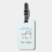 Étiquette À Bagage Sky Blue Adorable Chat&Rose (Devant Vertical)