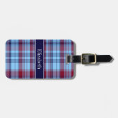 Étiquette À Bagage Sky Blue Navy Bourgogne Preppy Madras N Monogram (Devant horizontal)