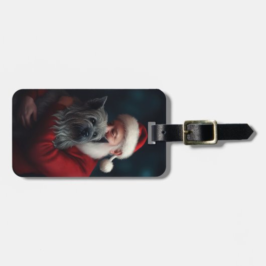 Étiquette À Bagage Skye Terrier avec Noël Festif du Père Noël (Devant horizontal)