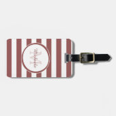 Étiquette À Bagage Sleek Marsala Awning Stripes Nom et monogramme (Devant horizontal)