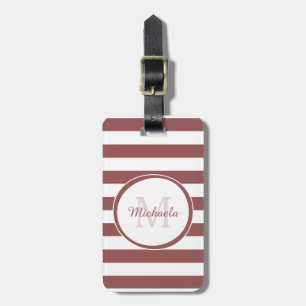 Étiquette À Bagage Sleek Marsala Awning Stripes Nom et monogramme